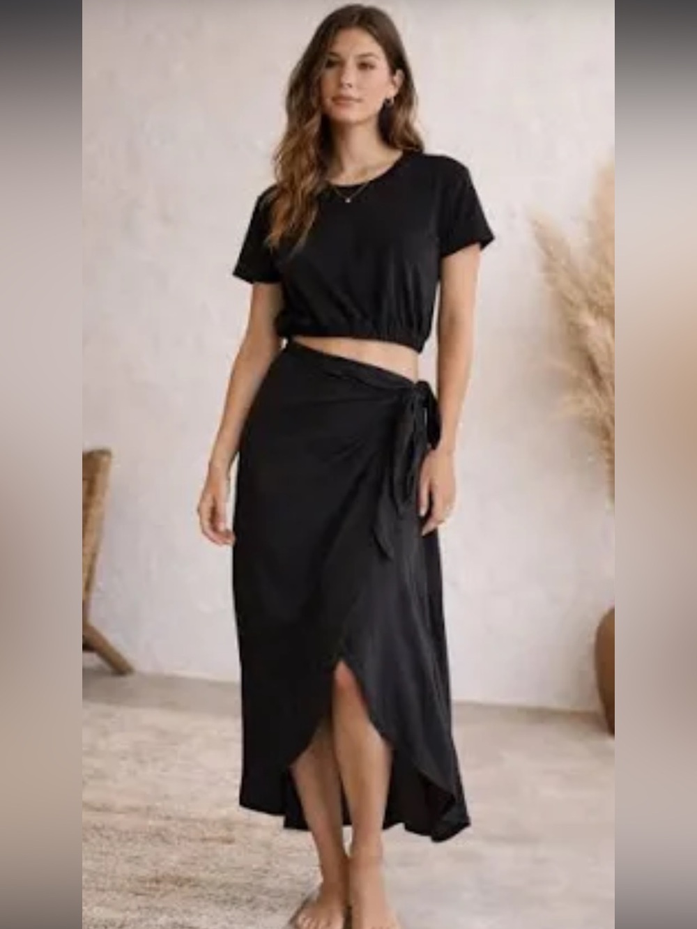 Free People Black High-Low linen Wrap Skirt with Side Tie XS